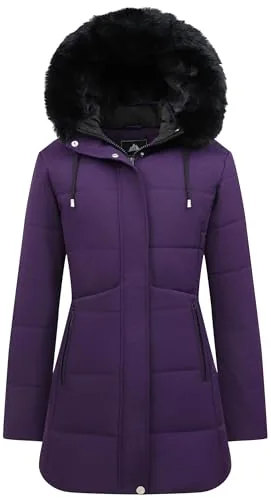 Long Faux Fur Puffer Coat, Purple