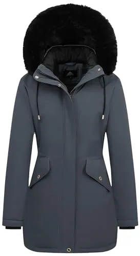 Faux Fur Down Coat, Dark Grey