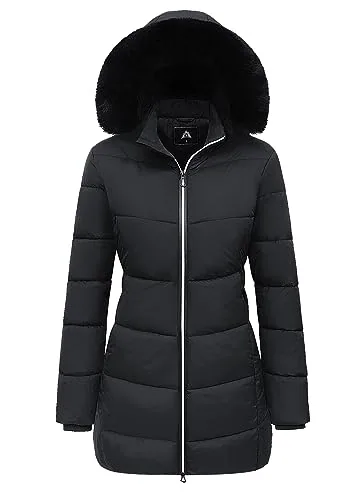 Long Hooded Puffer Jacket, Black