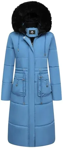 Long Faux Fur Puffer Coat II, Denim Blue