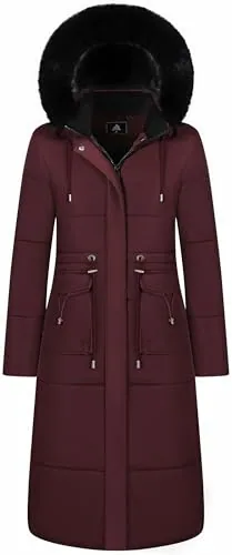 Long Faux Fur Puffer Coat II, Dark Red