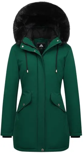 Faux Fur Down Coat, Dark Green