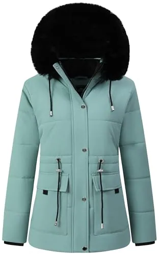 Faux Fur Puffer Coat, Pea Green