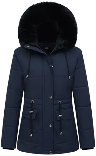 Faux Fur Puffer Coat, Navy