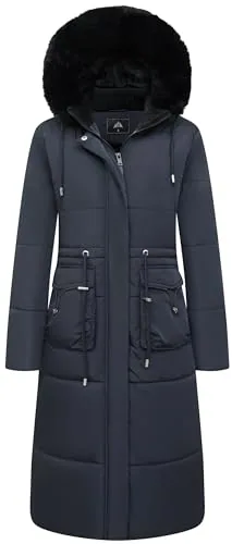 Long Faux Fur Puffer Coat II, Navy