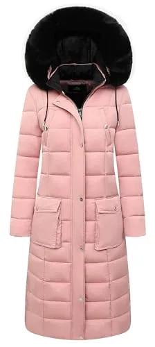Faux Fur Hooded Down Coat, Pink