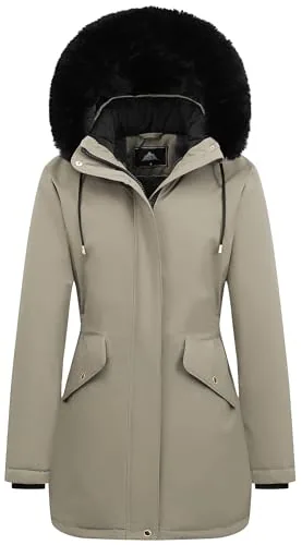 Faux Fur Down Coat, Khaki