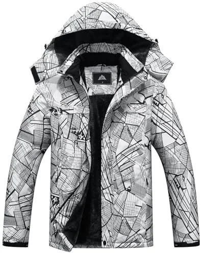 Hooded Ski Jacket, Black White City